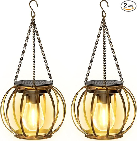 KOOPER Solar Lanterns Outdoor Waterproof, Upgraded Bronze Metal Hanging Solar Lights Outdoor Lanterns, Brighter Auto On/Off Outdoor Hanging Lantern for Yard Patio Pathway Porch Garden Decor 2 Pack