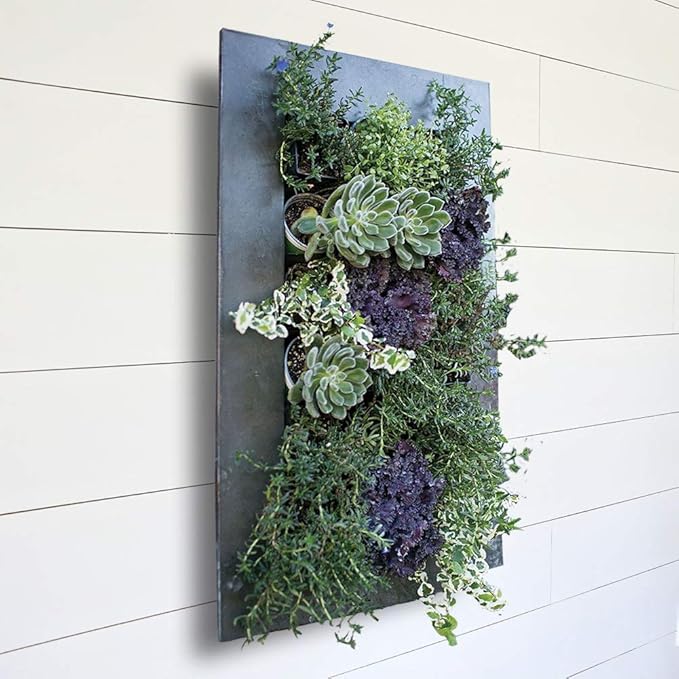 Modern Home Living Wall Galvanized Steel/Zinc Succulent Planter, Wall Mounted Garden Pocket Planter (18 Pocket, Aged Zinc)