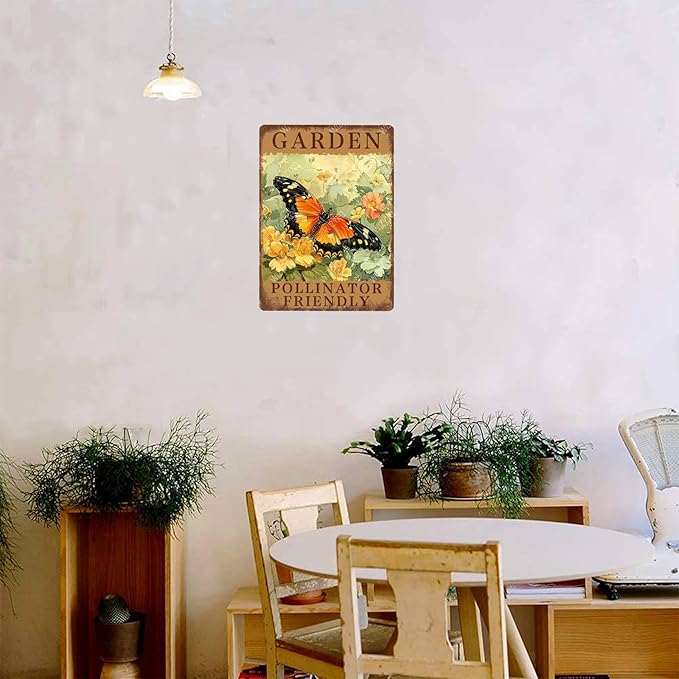 Metal Signs Garden Pollinator Friendly Funny Vintage Tin Sign Retro Wall Decor for Home Office Farmhouse Yard Garden Shop Cafe Indoor Outdoor 8×12 Inches