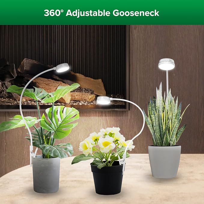 SANSI Grow Lights for Indoor Plants, ETL Listed Pot Clip LED Plant Lights for Indoor Growing, Full Spectrum, 4-Level Dimmable, Auto On Off 3 6 12 Hrs Timer for Small Plants, Garden White 5V 2-Pack