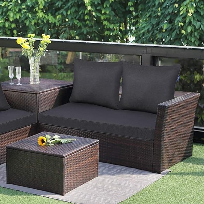 Outdoor Loveseat Cushion Set 44'' x 24'', Outdoor Cushions for Patio Furniture with Fastness Cover, Water Repellent Outdoor Seat Cushion and Couch Back Cushions for Bench, and Swing (Black Grey )