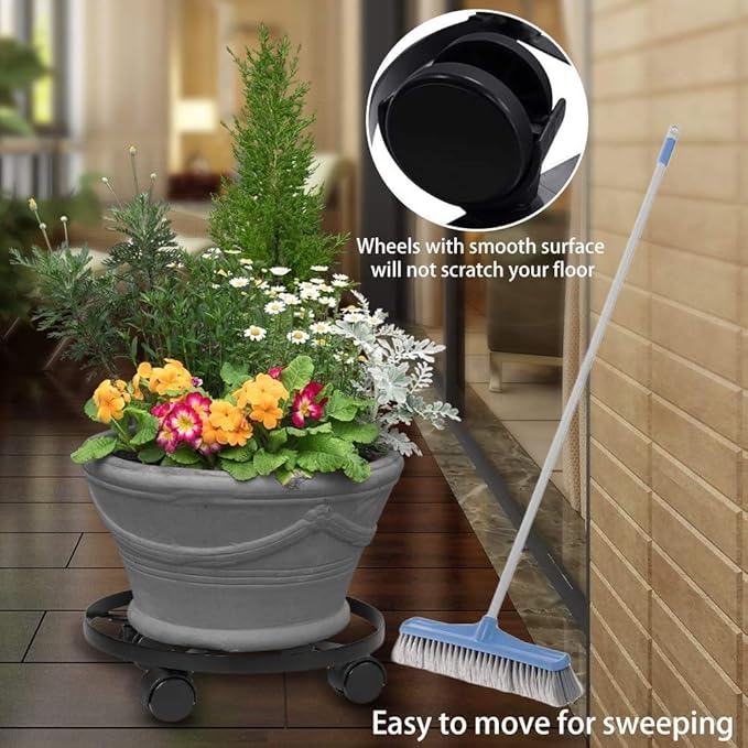 AMAGABELI GARDEN & HOME Plant Caddy with Wheels Heavy Duty 14“ 2 Pack Rolling Plant Stand Plant Dolly Iron Wheeled Lockable Casters Round Pot Mover Rollers Indoor Outdoor Planter Trolley Metal