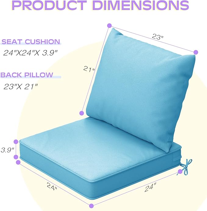 Outdoor Chair Cushions Set of 4, 24 x 24 Inch Patio Furniture Cushions with Splash-Proof Covers, Outdoor Cushions for Patio Furniture Replacement, Grey