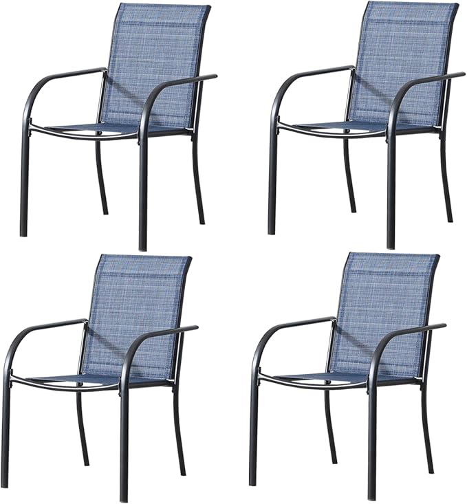 Outdoor Patio Dining Chairs Set of 4, Lightweight Stackable Patio Chairs with Curved Armrests & Wide Seat, Heavy Duty 300 lbs Capacity, Garden Chairs for Backyard, Deck, Poolside, Blue