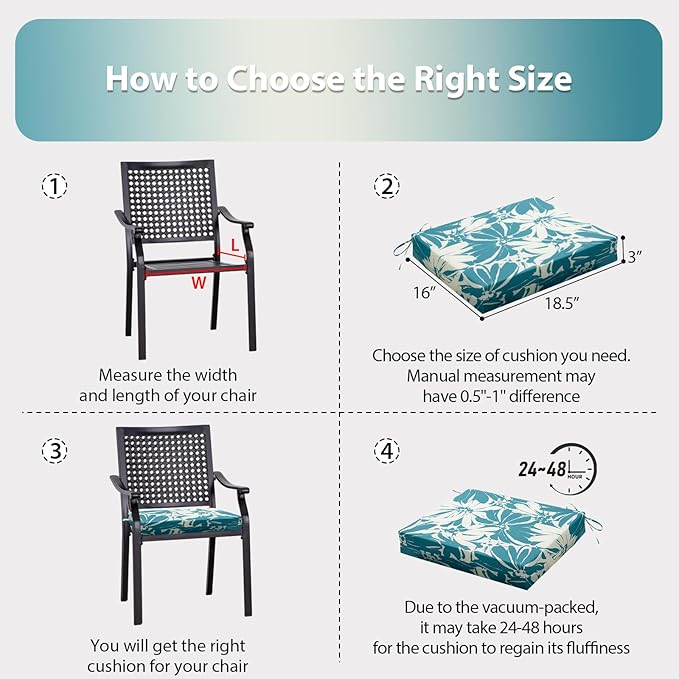 Outdoor Chair Cushions Set of 4, 18.5 x 16 Inch Patio Chair Cushions for Outdoor Furniture, Water Resistant, Non-Slip Ties(Daisy)