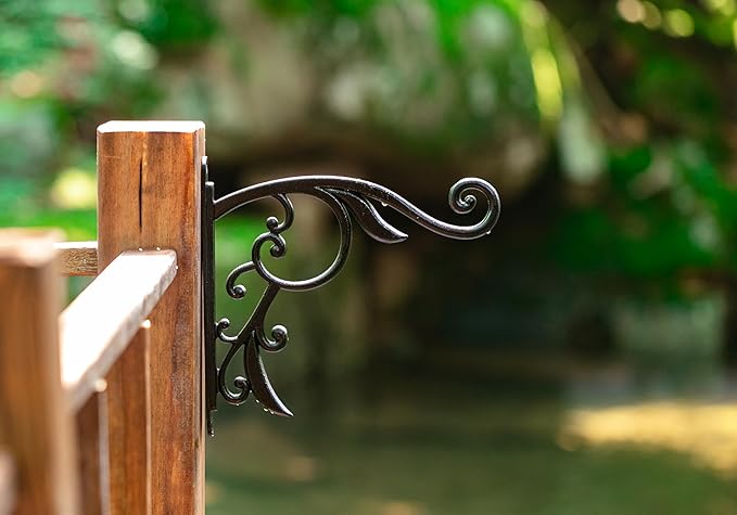 Hanging Planter Brackets Farmhouse-Inspired Fancy Metal Outdoor Brackets,Outdoor Hanging Brackets Wall Hook Heavy Duty Planter Brackets,Black Iron Indoor/Outdoor Planter Hanger Hook (10 Inch)