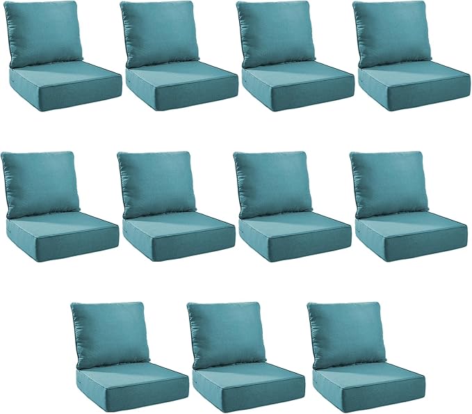 Outdoor Cushion Set for Furniture Patio Furniture, UV Resistant, Water Resistant - 6 Inch Thick Foam Garden Cushions – 22x24 Inch Patio Seat Covers for Chair/Sofa/Couch | Peacock Green | 11-Pack |