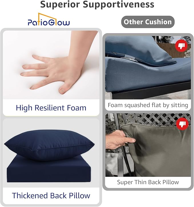 Outdoor Seat Cushion Set 22 x 24 x 4 Inch, Waterproof & Fade Resistant Patio Furniture Cushions with Removable Cover and Ties, Thick Deep Seating Pads for Outside Chair Sofa Couch, Dark Blue