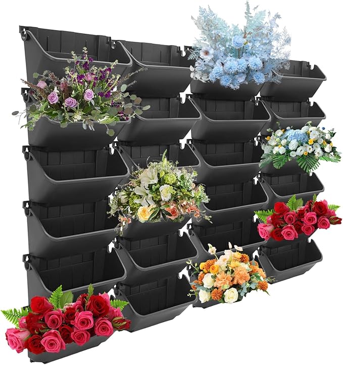 24 Pack Vertical Garden Planter,13 inch Wall Mounted Planter for Patio Indoor Outdoor Decor, Garden Self Watering Pot Balcony Plant Vegetable Fruit Herb Hanging Pocket Holder Flowerpot(Black)