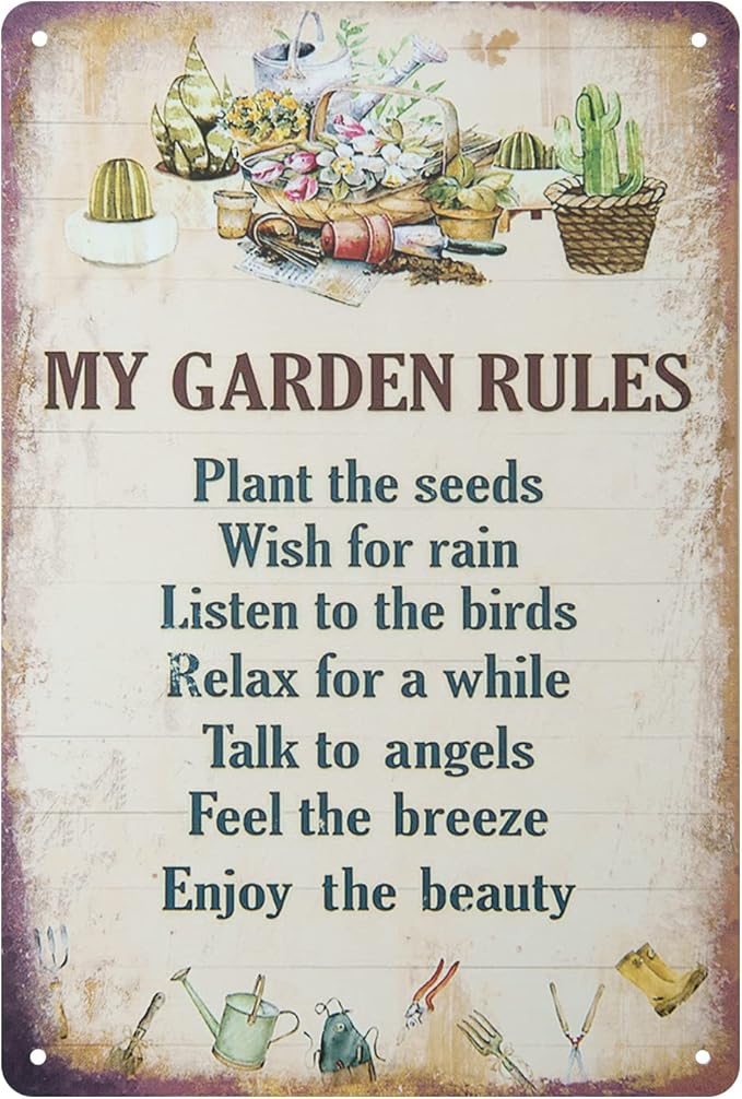 ERLOOD My Garden Rules Metal Tin Sign Vintage Wall Decoration Home Garden Kitchen Art Sign 8 x 12