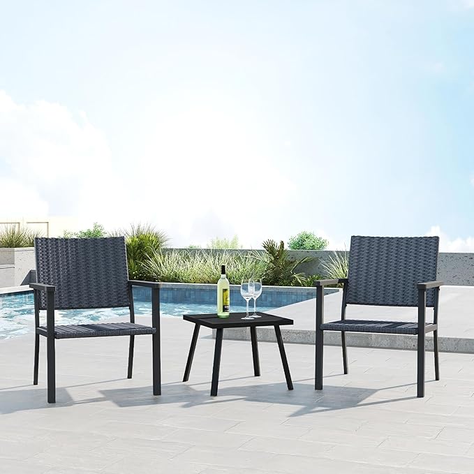 C-Hopetree Outdoor Lounge Chair for Outside Patio Porch, Metal Frame, Black All Weather Wicker