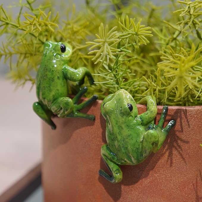 Frog Décor Plant Decorations Pots – Set 2 Cute Resin Fairy Garden Figurine Plant Decorations Cute Resin Fairy Figure Accessories Plant Pot Decorations 5.7 * 4.1 * 3.7 inch