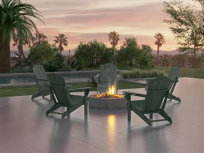 Ciokea Folding Adirondack Chair Wood Texture, Patio Adirondack Chair Weather Resistant, Plastic Fire Pit Chair with Cup Holder, Lawn Chair for Outdoor Porch Garden Backyard Deck (Green)