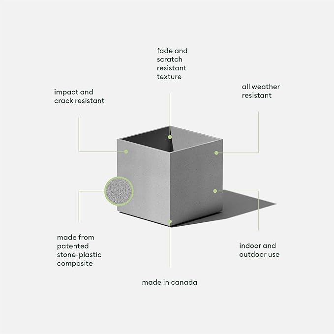 Veradek Forma Series Cube Planter - Square Planter for Window Sill/Table Decor | Made from Plastic-Stone Material | Modern Décor for Succulents, Indoor Small Plants