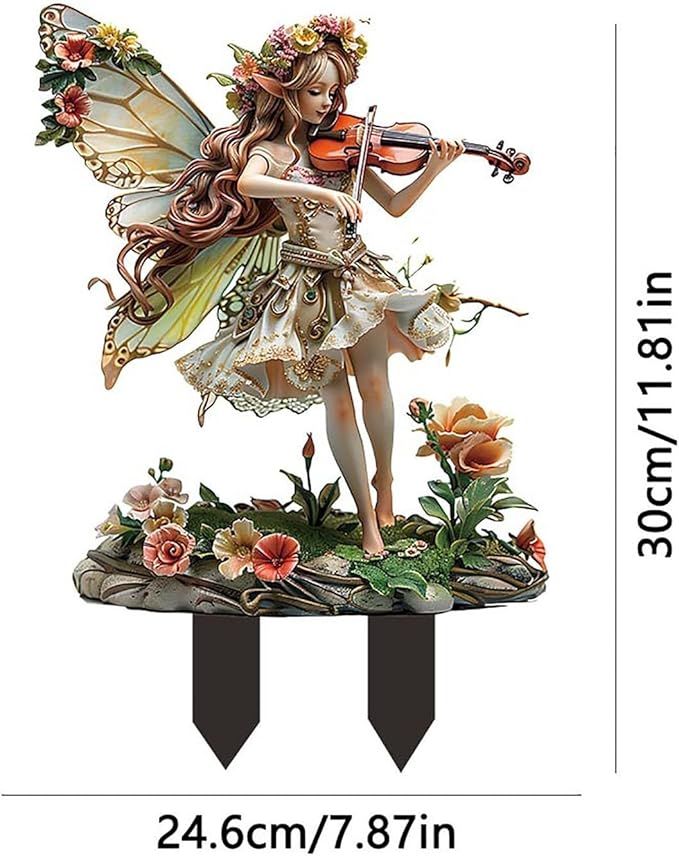 Bohemian Fairy Flower Pot Decor - Fairy Garden Accessories for Home or Garden (Violin Elf)