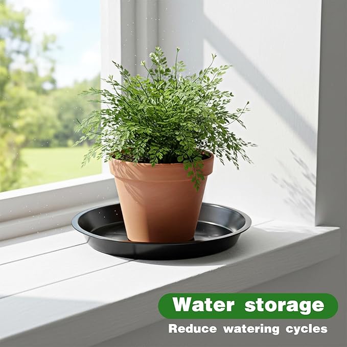 24 Pack Plant Saucer Tray, 6 8 10 inch Black Round Plastic Heavy Duty Drainage Drip Water Trays Leak & Mess Protection for Indoor Outdoor Garden Plants