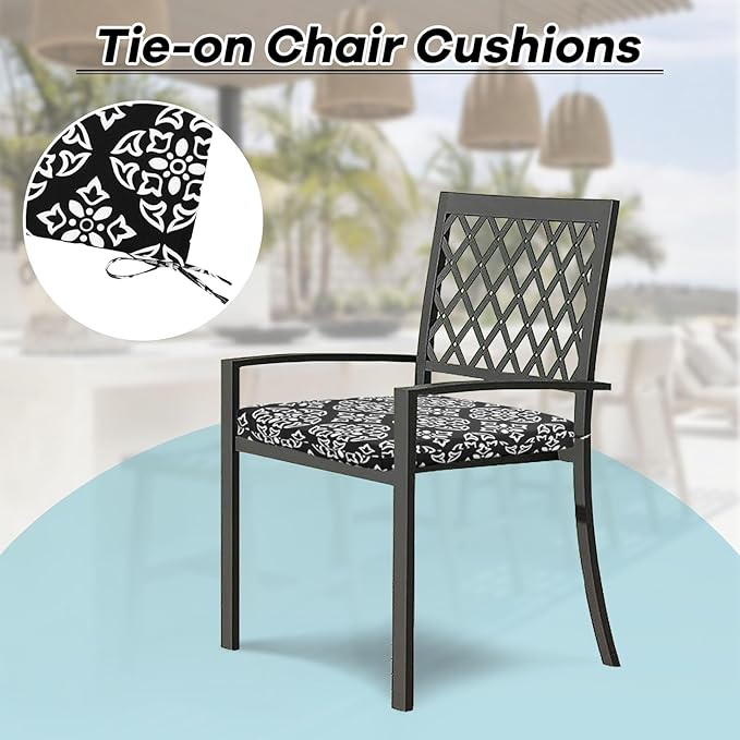 Basic Beyond Outdoor Chair Cushions Set of 4, Square Corner Outdoor Cushions for Patio Furniture, Water Resistant Patio Chair Cushions with 2 Ties, 18.5x16x3, Medallion