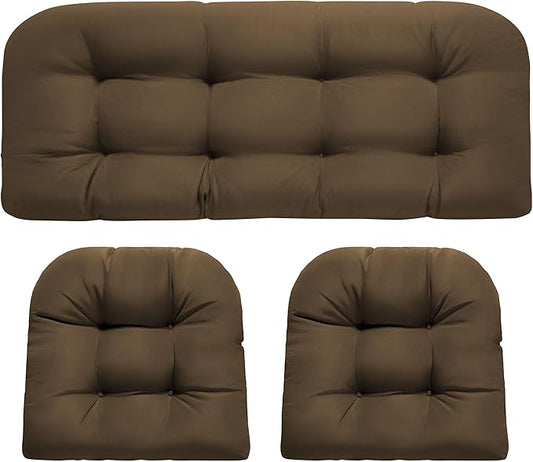 Wicker Chair Cushions, Waterproof Outdoor Loveseat Cushions for Patio Furniture, Tufted Wicker Furniture Cushions, 1 Loveseat and 2 U-Shaped Cushions, Brown