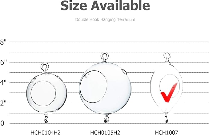 WGV Hanging Terrarium, Width 3.5", Height 7", Oblong, Double Hook, DIY Air Succulent Planter, Clear Glass Vase Orb, Candle Holder for Windowsill Outdoor Garden Decor, 6 Pieces Bulk