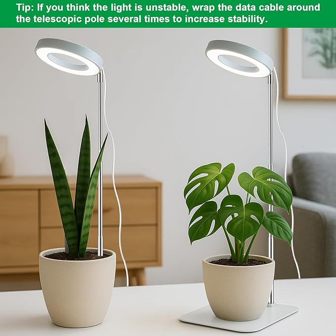 Dual-Use Ring Grow Light for Plants, Full Spectrum LED with Auto Timer, 5-Level Dimmable, Adjustable Height 7-17.6 Inches for Indoor Plants, Succulents, Greenhouse 3 Pack