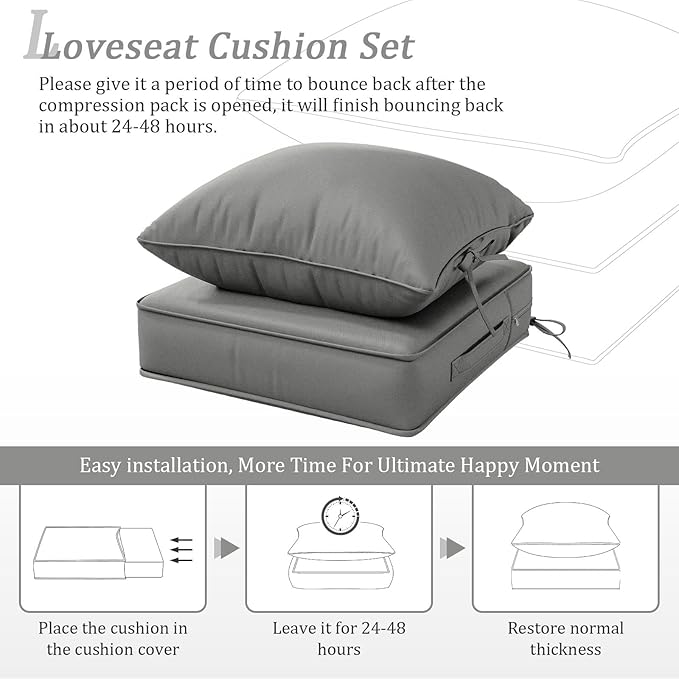 Outdoor Patio Chair Cushions Set 22 L X 22 W X 4 H Waterproof & Fade Resistant Deep Seat and Back Cushions with Removable Covers Outdoor Seat Cushion Set for Chairs and Sofas