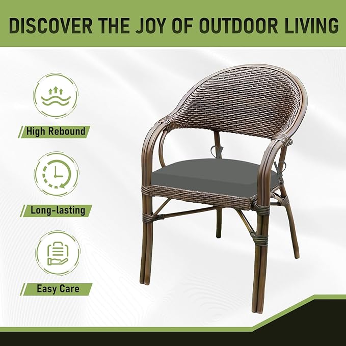 Basic Beyond Outdoor Chair Cushions Set of 4, Outdoor Cushions for Patio Furniture, Water Resistant Patio Chair Cushions with 2 Ties, 17x16x2, Charcoal Grey