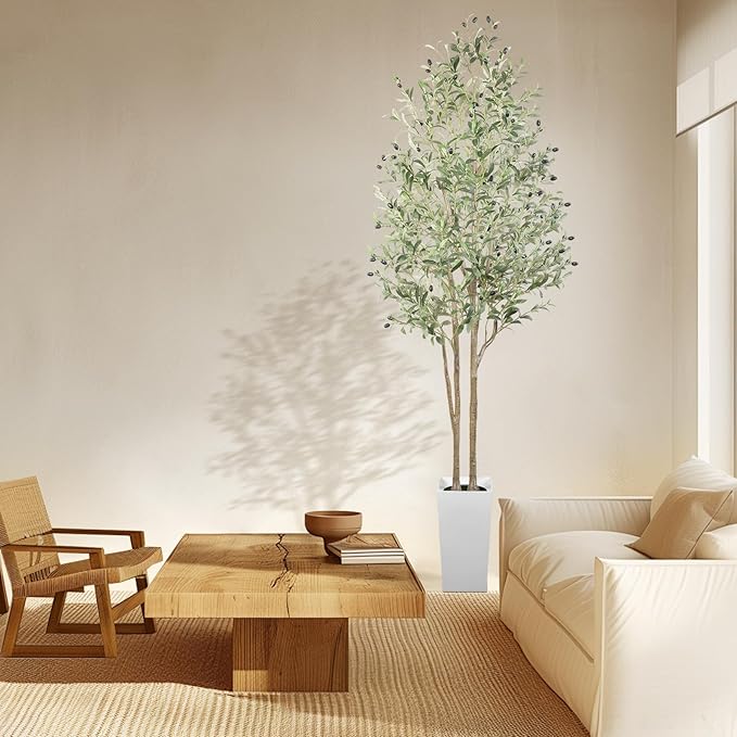 Alupssuc 7FT Artificial Olive Tree, Fake Olive Tree with Lifelike Leaves and Fruits, Faux Tall Plant Indoor Outdoor for Home Living Room Bedroom Balcony Corner Office Garden Decor, 210cm