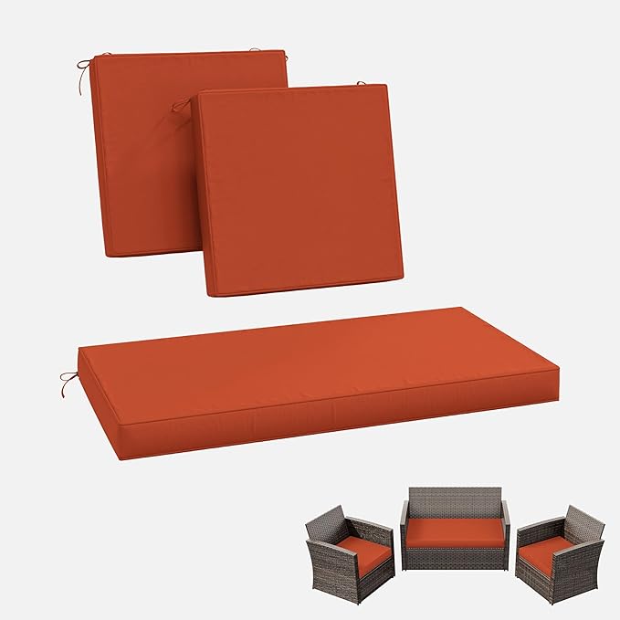 3 Pack Outdoor Replacement Cushions,36L x 18W x 3H,18L x 18W x 3H inch, High-Elastic Replacement Sponge for 4-Seater Water-Resistant Patio/Sofa with Removable Covers (Orange)