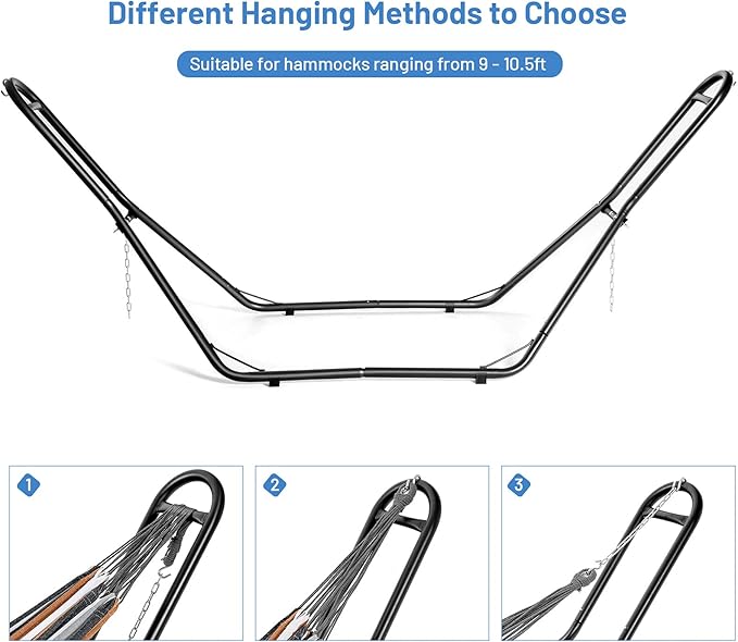 Tangkula Steel Hammock Stand, Adjustable Hammock Chair Frame with Hooks & Chains for Hanging 9-13 Ft Hammock, 2 Person Indoor Outdoor Hammock Stand Only, Ideal for Garden Yard Patio Deck