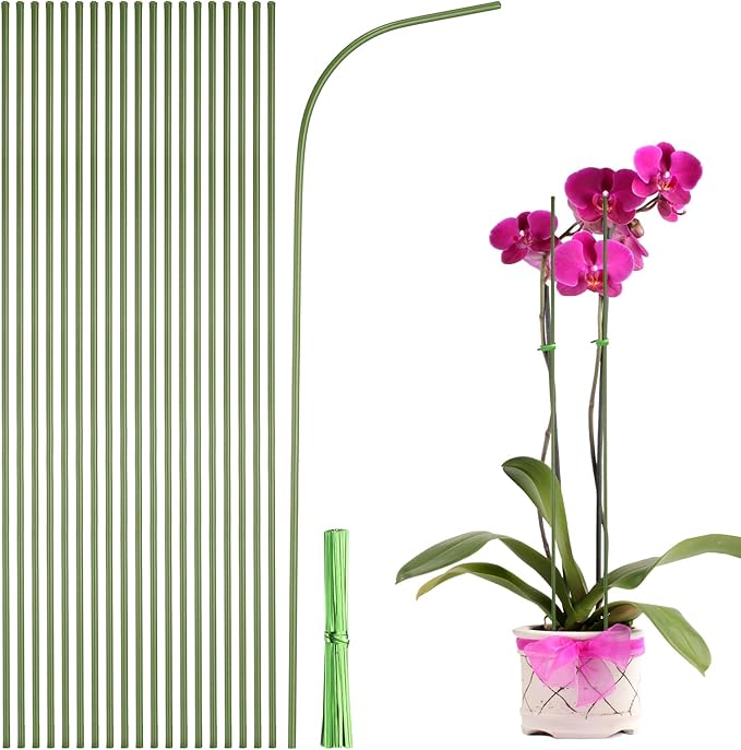 uxcell 20pcs Green Plant Support Stakes, 11.8" Bendable Garden Plant Sticks Plastic Single Stem Plants Support Stakes with Ties for Potted Plants Flowers Orchid Peony, Green