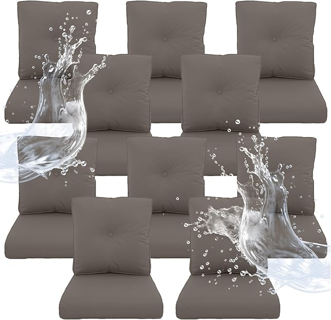 Outdoor Chair Cushions 10 Sets - 22 * 24" Patio Furniture Cushions with Removable Cover, 28D High Density Sponge Filling Outdoor Patio Cushions for Chairs, Rocker, Sofa and Loveseat - Grey