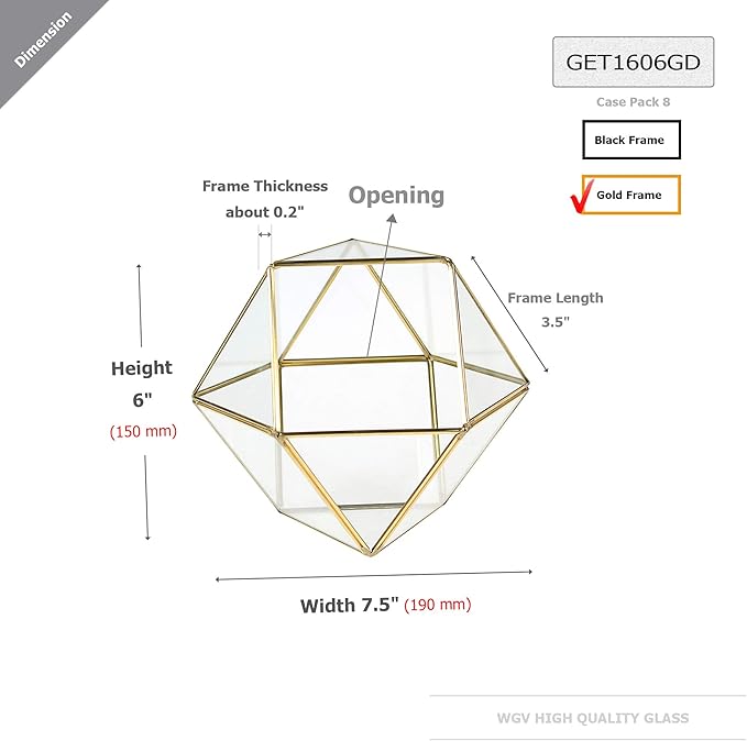 WGV Geometric Planter Terrarium, Width 7.5" Height 6" Clear Glass Gold Frame DIY Succulent air Plant Miniature Fairy Garden Windowsill Tabletop Decor, Globe 1 Piece