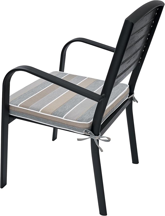 FUNHOME Indoor/Outdoor Chair Cushions Set of 2, 18 x 18 x 2.5 Inch Square Corner Outdoor Cushions for Patio Furniture,2 Packs Patio Chair Cushions with Ties-Grey Stripe