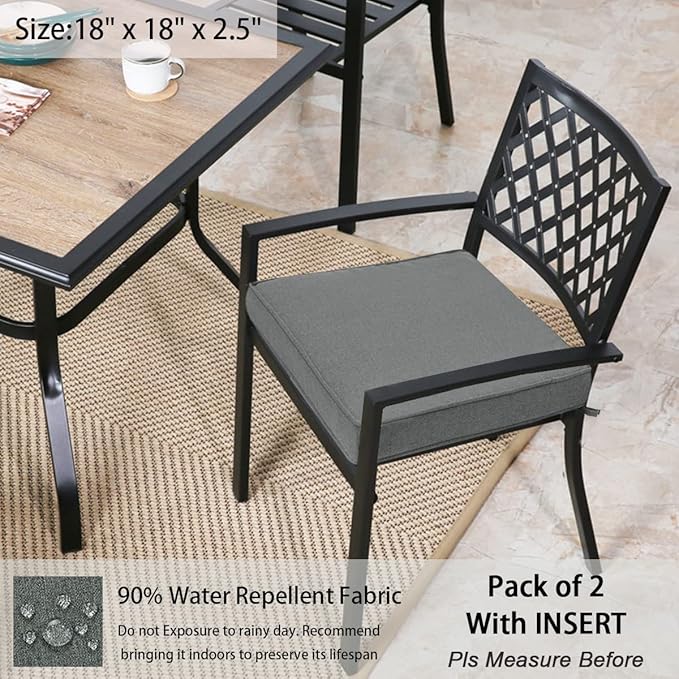 Outdoor Chair Cushions 18x18 Inch,Set of 2,Water Resistant Chair Pads with Ties,Square Seat Cushion 18"x18"x2.5",Patio Chair Cushion for Garden,Backyard Furniture(Dark Gray)