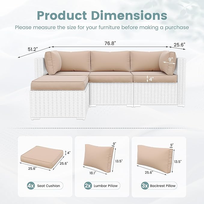 UDPATIO Outdoor Cushions for Patio Furniture Upgraded, Waterproof Patio Furniture Cushions Replacement, 4" Deep Seat Outdoor Sectional Cushion for 4-seat Chair Sofa Couch(Beige)