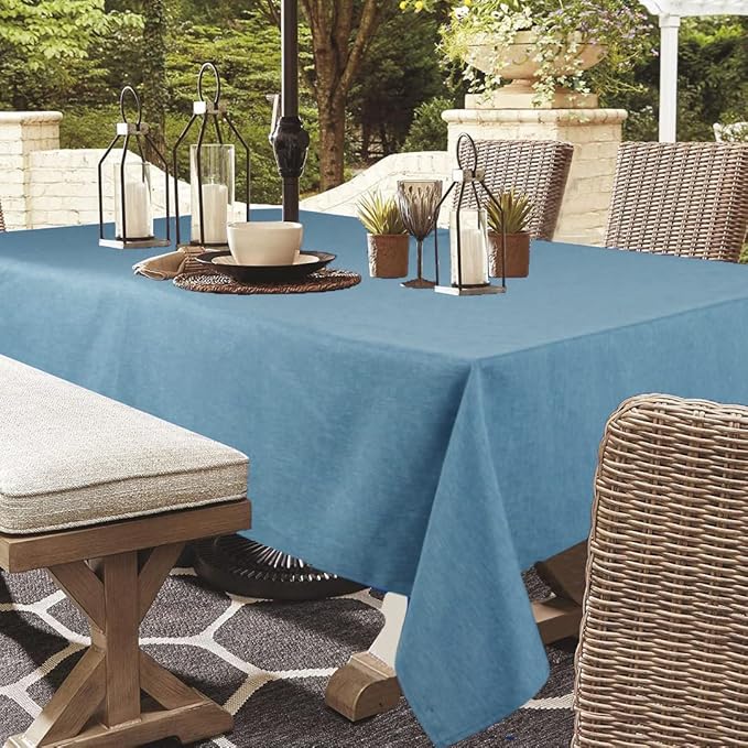 Outdoor Tablecloth Wrinkle-Free Stain Resistant Waterproof Polyester Fabric Table Cover with Zipper Umbrella Hole for Picnic/Party/Dinner/Patio Garden(60×84inch,Zippered,Water Blue)