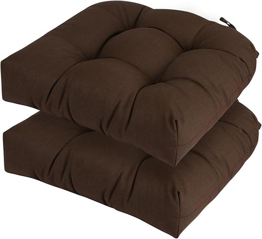 FUNHOME Outdoor Chair Cushions 19 x19 Inch,Water Resistant Tufted Seat Cushions 19",Reversible,Weather Resistant,Rounded Back Wicker Chair Cushion for Patio Garden Furniture(Chocolate Brown)