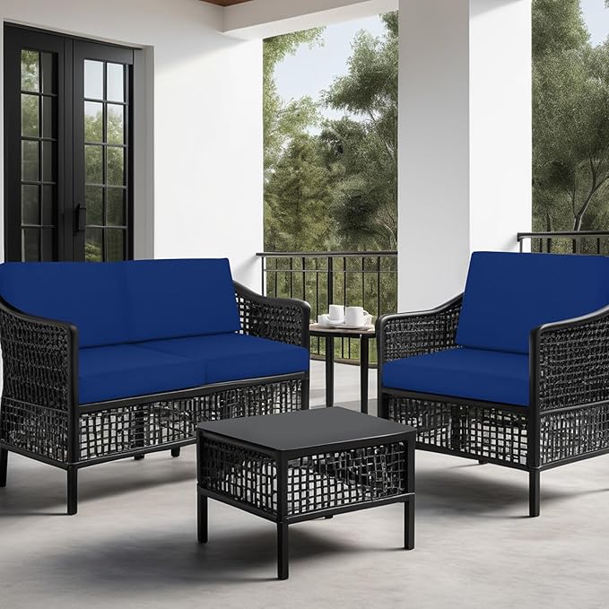 idee-home Outdoor Cushions for Patio Furniture, Outdoor Seat Cushion, Waterproof Hampton Bay Deep Seat Replacement Couch Chair Cushions for Garden Lawn Backyard Deck, Navy 28.5 x 28.5
