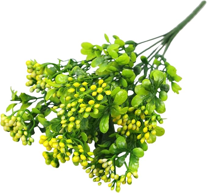 ‌Artificial Fall Berries & Flowers - Lifelike Faux Plants with Mini Red Berries, UV Resistant Fake Greenery for Outdoors,Thanksgiving Decor, Porch & Home Decor, Farmhouse Autumn Décor (Yellow)