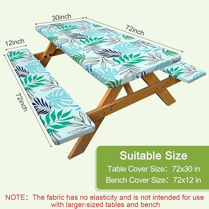 Picnic Table Cover with Bench Covers Camping Tablecloth with Storage Bag Windproof Waterproof Picnic Table Covers with Elastic for Camping