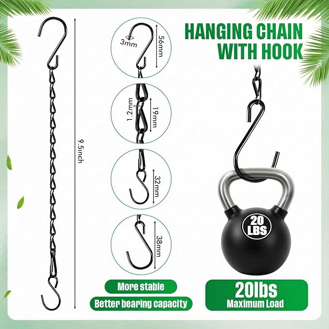 Outus 4 Pack 9.5 Inch Black Hanging Chain for Bird Feeders, Planters, Lanterns, Wind Chimes, Decorative Ornaments and Birdbaths Basket Extender Chain Outdoor Indoor