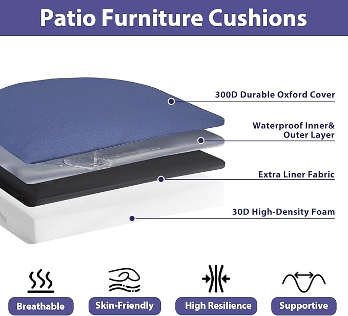 Outdoor Chair Cushions Set of 4 -Waterproof Outdoor Seat Cushions for Patio Furniture, Patio Chair Cushion with Handle and Ties, Round Out Door Chair Pads,17" x 16" x 2", Navy Blue