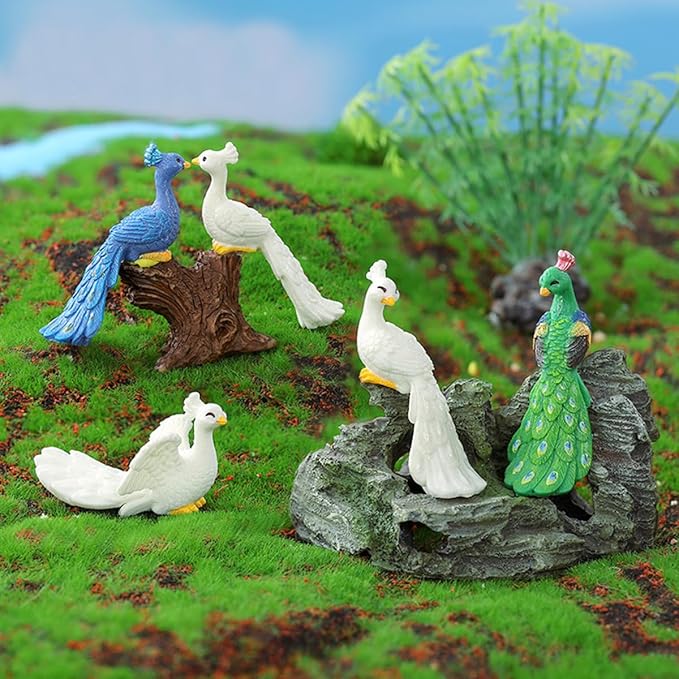 7 PCS Mini Resin Peacock, Fairy Garden Accessories, Miniature Figurines, Micro Landscape Ornaments