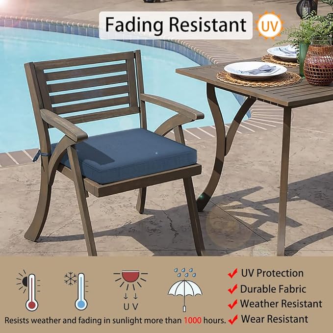 Magpie Fabrics Indoor Outdoor Waterproof Square Chair Cushion, 18" x 18" x 2.5", 2 Pack, Water Resistant Seat Cushions, for Patio Garden Office, Navy