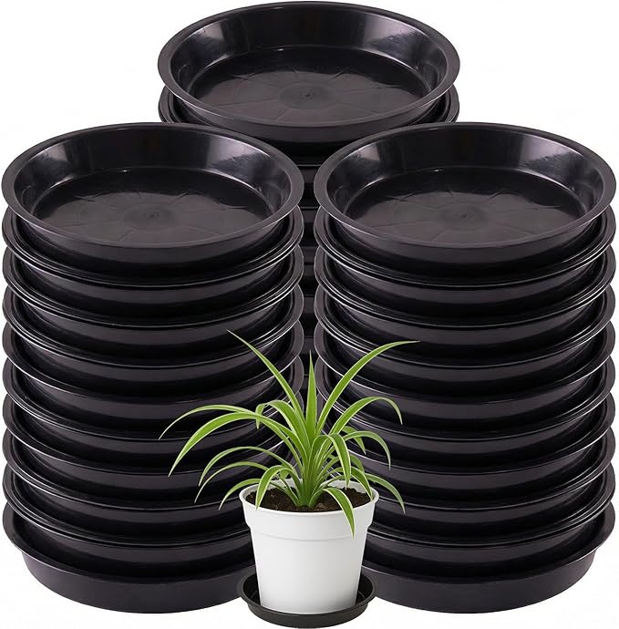 30 Pack Plant Saucer 10 Inches Plant Trays for Pots Plastic Round Drip Trays Flower Pot Saucers Black Planter Water Tray Plant Drainage Tray, Black