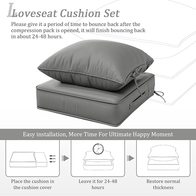 Outdoor Patio Chair Cushions Set 22 L X 24 W X 4 H Waterproof & Fade Resistant Deep Seat and Back Cushions with Removable Covers Outdoor Seat Cushion Set for Chairs and Sofas