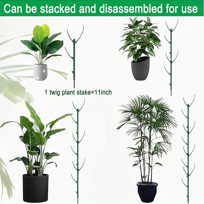 10 Pack Stackable Monstera Plant Support Climbing Plants Support Structures for Indoor Outdoor Plants Plant Holder Stick with Plant Ties for Support Tall Potted Plants