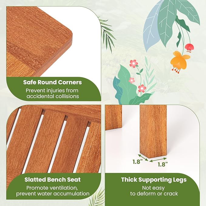 Plant Stand, Outdoor Wooden Planter Pot Holder with Teak Oil Finish & Slatted Top, Garden Planter Bench, Plant Display Rack for Porch, Backyard, Entryway (1, 34” x 12” x 13”)