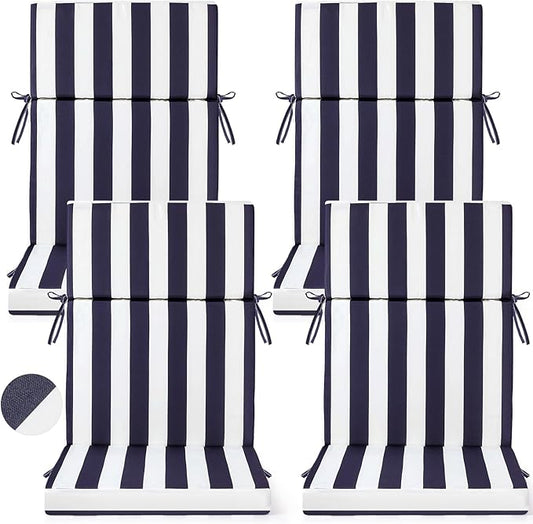 4 Pack Outdoor High Back Chair Cushion, 44 x 20 inches Patio Chair Cushions Waterproof Rocking Cushions Indoor Furniture Seat Pad, Weather Resistant (Stripe,Navy Blue)