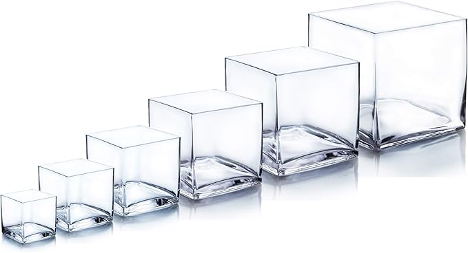 WGV Cube Glass Vase Bulk, Candle Holder, 6"x6"x6", Clear Elegant Floral Accent Container Planter Terrarium Storage for Wedding Party Ceremony Event Office Home Decor, 6 Pieces